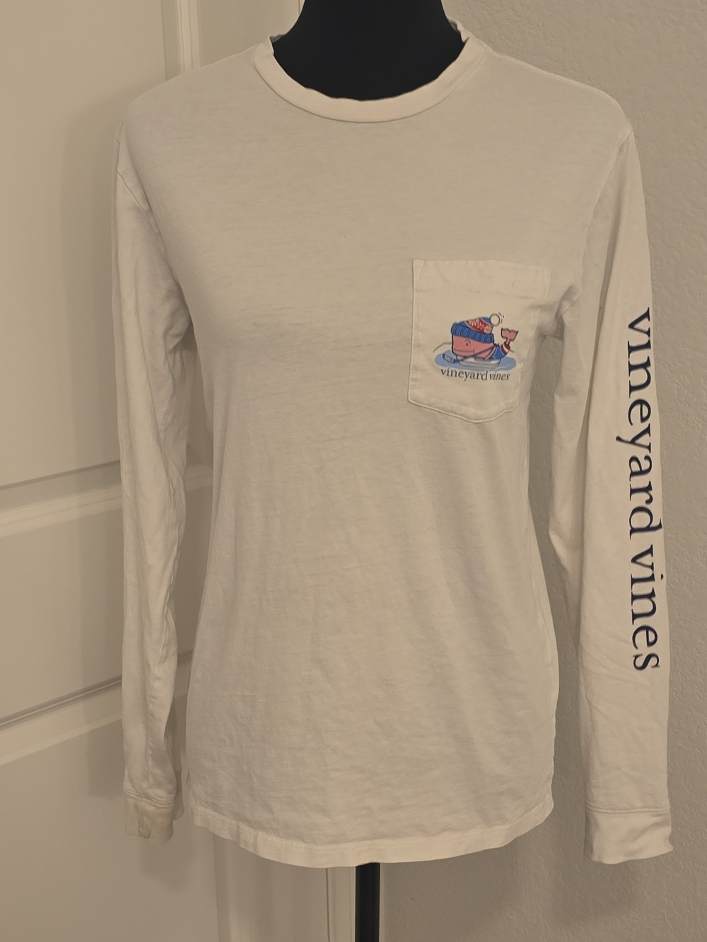 Vineyard Vines White Long Sleeve Pocket Tee with Sailboat Graphic